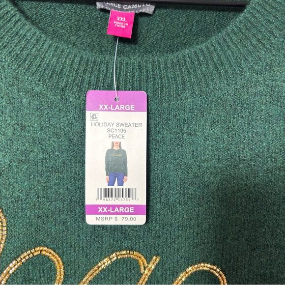 VINCE CAMUTO WOMEN'S HOLIDAY GREEN GOLD PEACE LONG SLEEVE SWEATER SIZE XXL NWT - Picture 6 of 7